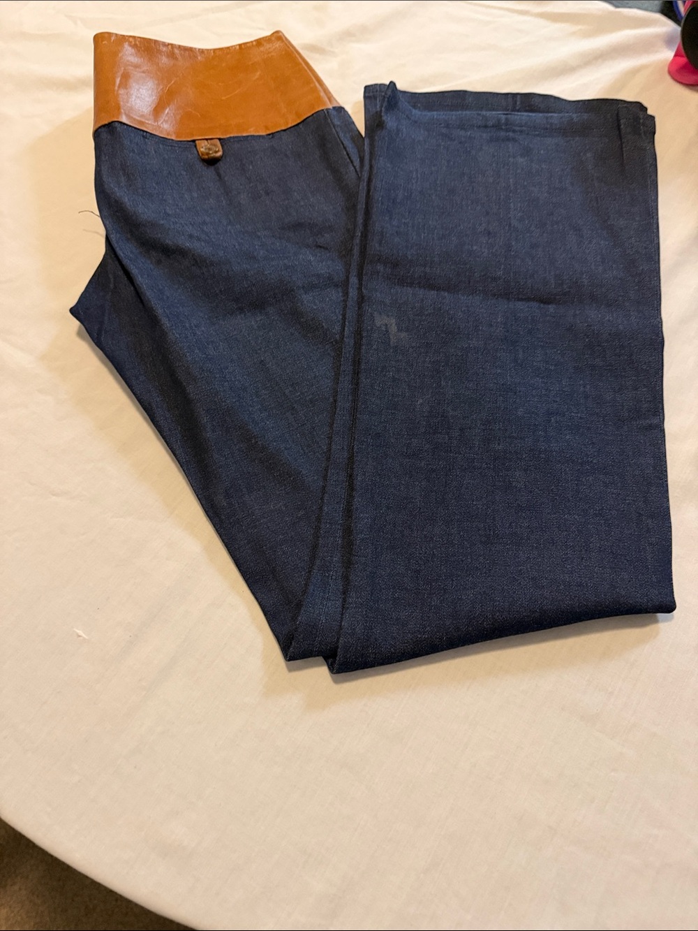 Alvin Valley Navy Bootcut Jeans with Brown Waist Panel